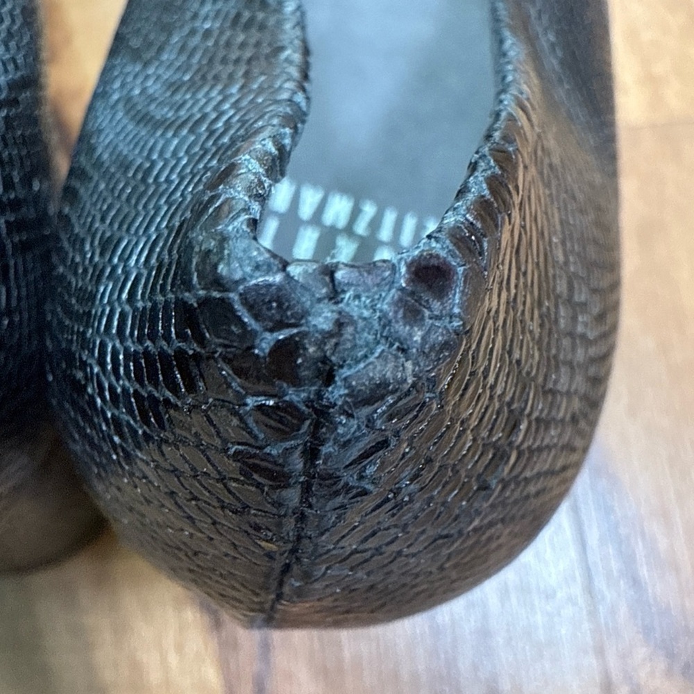 Stuart Weitzman Leather Snake Embossed Pump 2.5” Heel Shoes Size 7M Black Gray - Picture 7 of 16